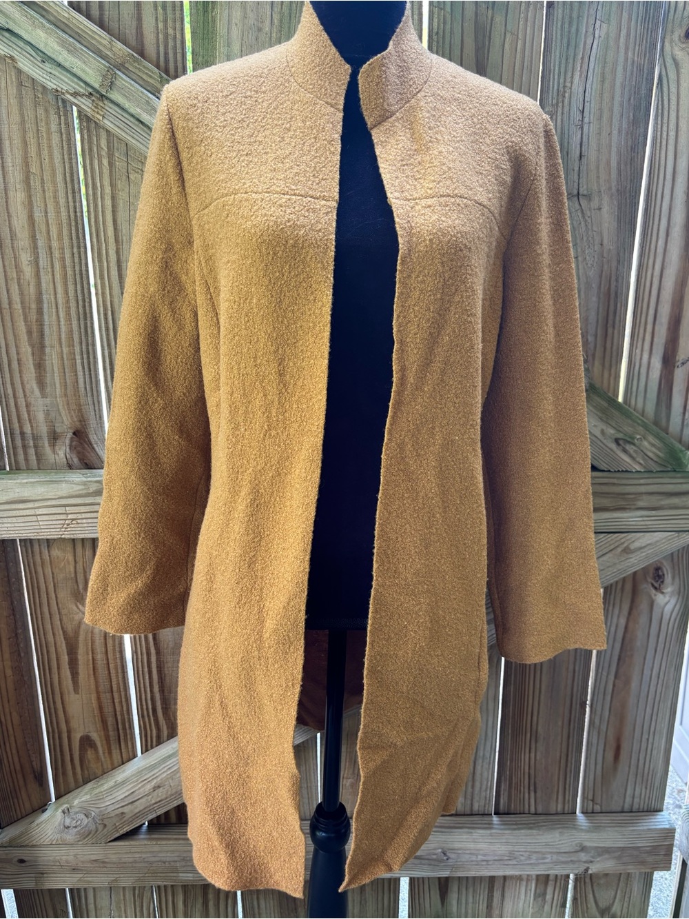 Vintage Gianni Petite Camel Open Front Wool Overcoat Size M
